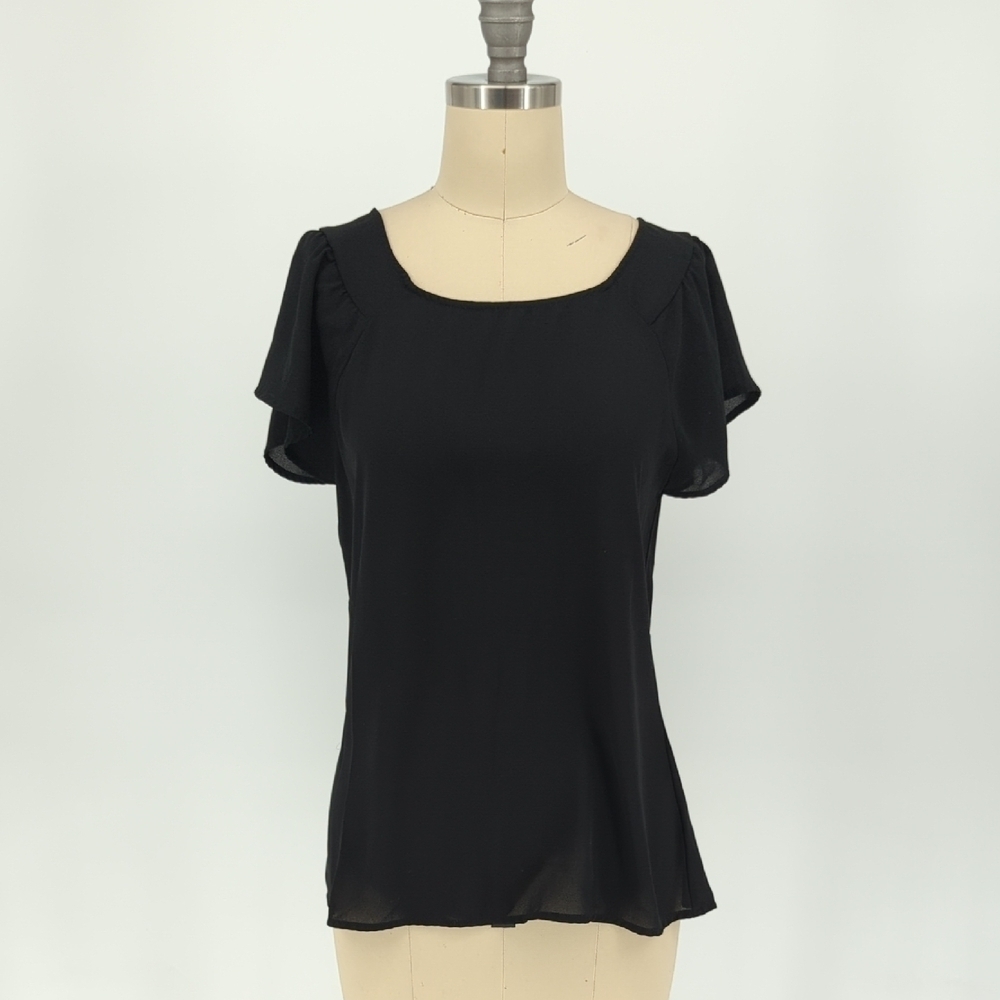 Express Chiffon Blouse Top Black XS preppy Business casual office short sleeve